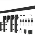Sliding Barn Door Hardware Kit For Bypass Double Doors With Side Mounted Rails, 400cm Track, Heavy Duty Carbon Steel Components