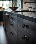 Killer 6-Pack Matte Black Cabinet Knobs With Backplates Solid Zinc Alloy Single Hole Drawer Pulls For Kitchen Cabinets And Dressers on dark wood drawers.