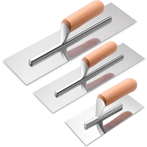 3 Piece Drywall Trowel Set Pro Grade Stainless Steel Masonry Finishing Trowels With 14x4 12x4 8x3 Inch Blades Lightweight Wooden Handle