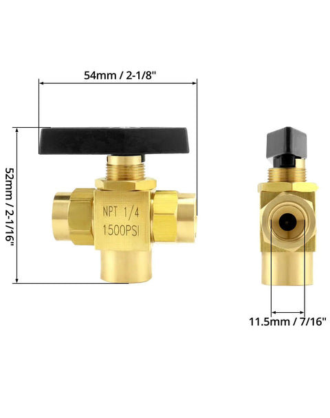 Premium Brass One Quarter Inch NPT Three Way Ball Valve With L Port Panel Mount Instrument Fittings Female NPT Connectors
