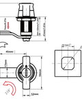 Technical drawing of keyed alike cabinet locks with cams for cabinets drawers mailboxes file cabinets tool boxes metal storage