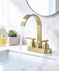 Matte Black 4 Inch Centerset Bathroom Faucet For 3 Hole Sinks, High Flow Waterfall Spout, 360 Degree Swivel, 304 Stainless Steel