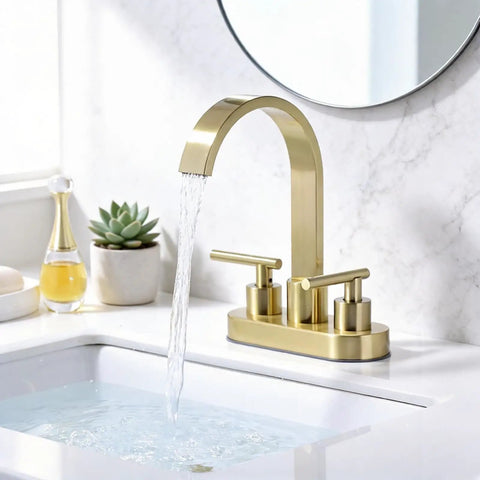 Matte Black 4 Inch Centerset Bathroom Faucet For 3 Hole Sinks, High Flow Waterfall Spout, 360 Degree Swivel, 304 Stainless Steel
