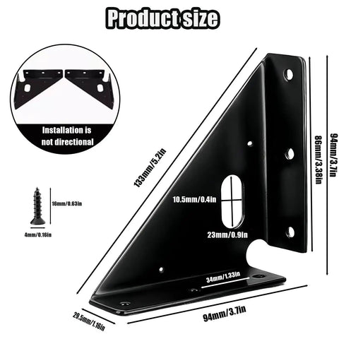 Built Tough Heavy Duty Gusset Joint Set four pieces for invisible corner reinforcement and shelf support metal bracket size details
