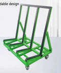 Premium Folding Glass Transport Cart And Heavy Duty Door Window Material Trolley with a foldable green steel design for easy storage.