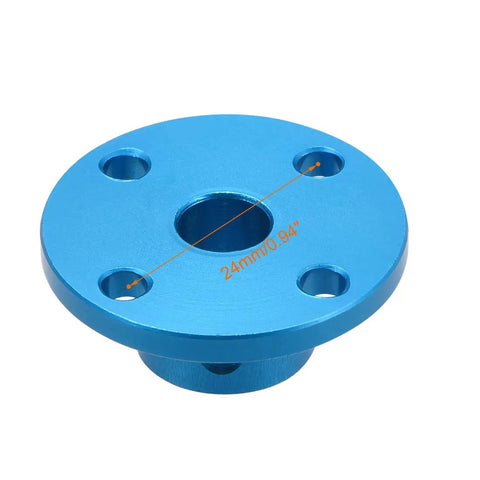 Close-up of blue aluminum 8mm Inner Diameter Rigid Flange Shaft Coupling For Motors showing 24mm mounting hole span