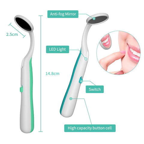 2 Pack LED Lighted Dental Mirror With Anti Fog Lens Ultra Clear Mouth Inspection Mirror For At Home Dental Checkups Dentist Grade Quality Dual Mirrors For Easy Self Care, 14.8cm