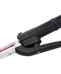 Heavy Duty Welding Clamp Electrode Holder With 10 Foot Cable Designed For Stick Welding Jobs features a close-up of grooved jaws and grip.