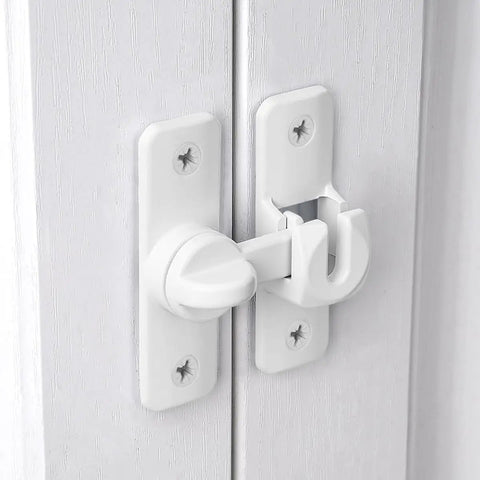 White Aluminum Alloy Gate Lock Featuring Dual Angle Design For Rugged Barn Door Latch Security Smooth 90 And 180 Degree Pivoting