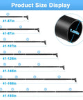 Product sizes of Heavy Duty No Drill Tension Curtain Rod Black Adjustable 41 To 185 Inch Extra Long Rod For Windows Patio And Bathroom