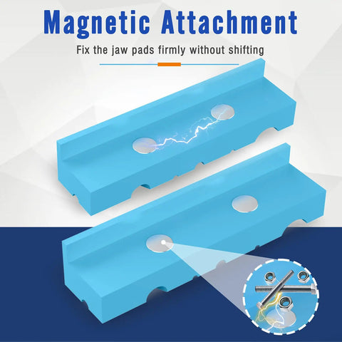 Heavy Duty 5 Inch Magnetic Vise Jaws Soft Pads 1 Pair Thick Rubber Vice Grips Covers showing magnetic attachment features.