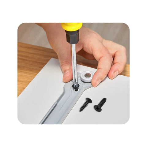 Person using a screwdriver with 100 Piece Pack Of Size 6 By Half Inch Black Phillips Flat Head Wood Screws for installation.