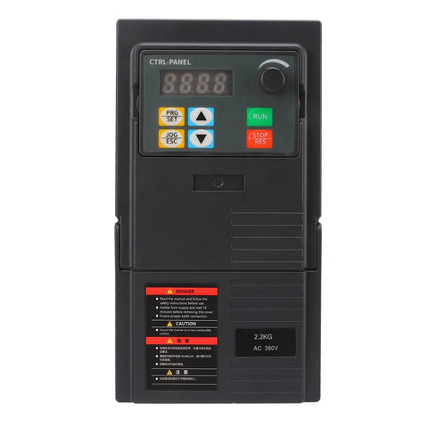 Beefed Up Variable Frequency Drive VFD 2.2kW Inverter Controller With Quick Cooling Heatsink And Quiet Fan For Safe ABS Protection 0 to 440V Output In Industrial Equipment Use, front view