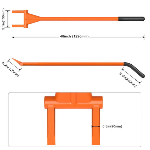 48 Inch Wrecking Bar With Dual Tines, Heavy Duty Pallet Buster With Steel Handle For Fast Deck Removal, nails, drywall, flooring, and siding demolition, side view