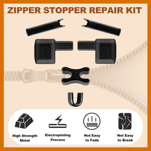 Close-up of zipper stopper repair components from 144 Piece Universal Zipper Repair Kit For Everyday Use A Must Have With Four Zipper Sizes 3 5 8 10.