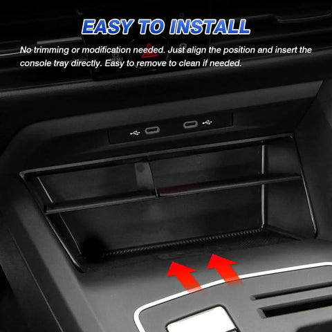 Center Console Organizer for VW Golf GTI R MK8 2022 2026 with non-slip silicone mat, easy to install tray, does not block USB ports.