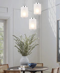 Two Pack Brushed Nickel Mini Pendant Lights With Linen Glass Shade For Kitchen Island, Living Room, Hallway And Bedroom.