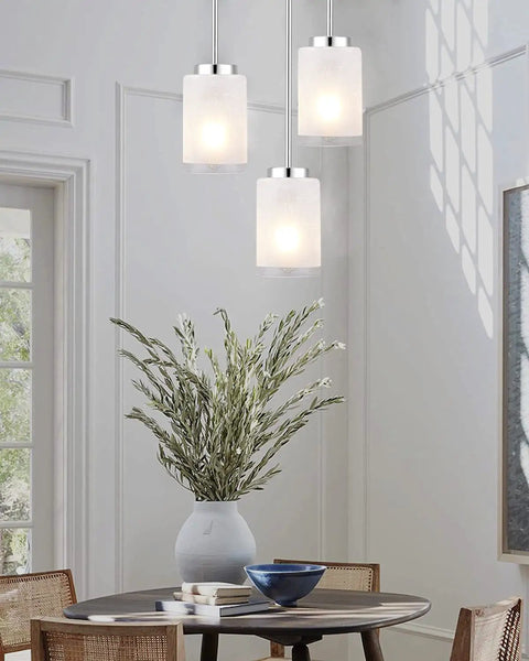 Two Pack Brushed Nickel Mini Pendant Lights With Linen Glass Shade For Kitchen Island, Living Room, Hallway And Bedroom.