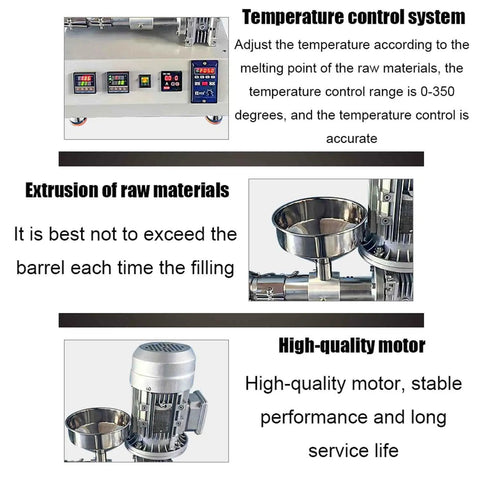 Desktop 3D Printer Filament Extruder Machine temperature control system close-up, adjustable from 0 to 350 Celsius.