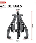 Front view of 3 Jaw Inner Bearing Puller For Auto And Motorcycle Gear Removal With Reversible Jaws Pro Grade Heavy Duty Pilot Bearing Extractor Tool, size 9.05in.