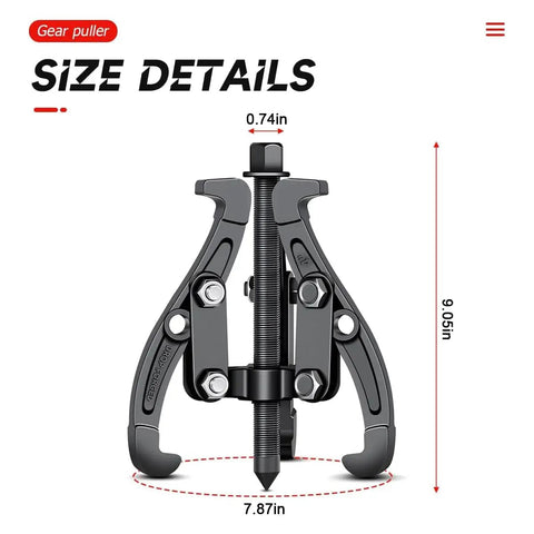 Front view of 3 Jaw Inner Bearing Puller For Auto And Motorcycle Gear Removal With Reversible Jaws Pro Grade Heavy Duty Pilot Bearing Extractor Tool, size 9.05in.