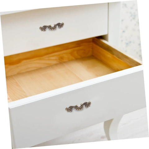 White drawer with Old School Retro Wooden Cabinet Pulls Zinc Alloy Decorative Knobs Set Of 20, 56x17mm, vintage style shown installed