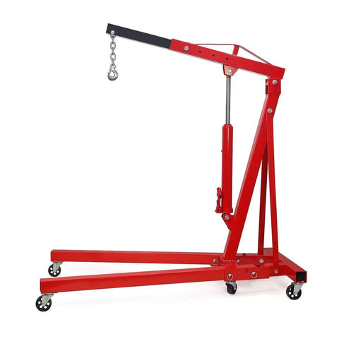 Heavy Duty Hydraulic Engine Hoist Cherry Picker Shop Crane With Folding Design For Garage And Auto Repair 4000 Pound Capacity side view with wheels