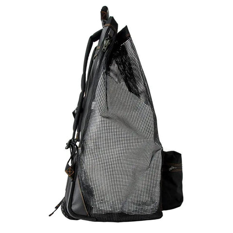 Side view of Georgian Mesh Backpack Roller Bag With Adjustable Handle, showing PVC mesh design, ideal for dive gear.
