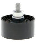 High-Style Accessory Drive Belt Idler Pulley For BMW X4 Models 2015-2021 showing black plastic body and metal center for reliable performance.
