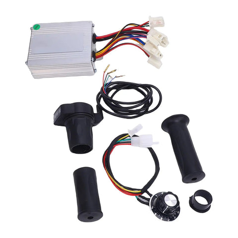 500W Brushed Motor Speed Controller Kit With Aluminum Alloy Throttle Grip Set For Electric Bikes Trikes And Motorcycles 12V Compatible Easy Install Today, showing wires and throttle grips