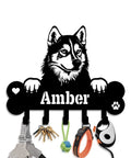 Custom Name Boxer Wall Mount Leash Holder With Bone Plaque And Hooks, Key And Leash Organizer, Dog Room Decor, Metal Rack