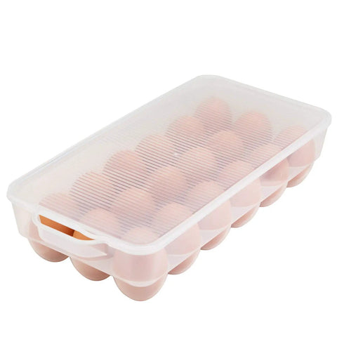 Covered Egg Holder For Fridge That Keeps Up To 18 Eggs Fresh, Heavy Duty Plastic Egg Storage Organizer, Fits Large Bulk Eggs, Pack Of 4