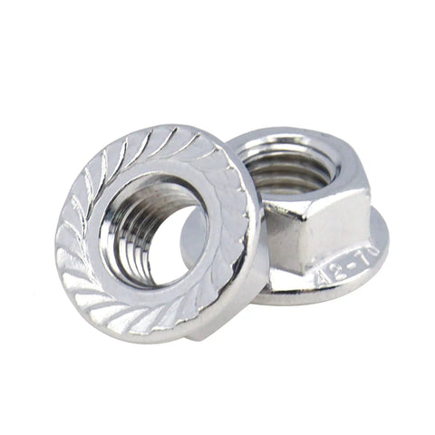 50 Pcs Hex Flange Nuts M10 X 1.25mm Stainless Steel 304 Serrated Flange Lock Nuts Bright Finish on white background