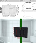 Diagram of 180 Degree Frameless Shower Door Hinge Set in Black Finish with dimensions for 8-12 mm doors, 2 Pack