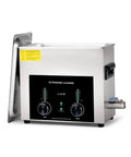 Real Deal Six Point Five Liter Ultrasonic Cleaner With High Capacity Degas Chamber And Dual Cleaning Programs To Blast Away Stubborn Oil Or Wax Residue Straight Up Fast, stainless steel structure with control panel.