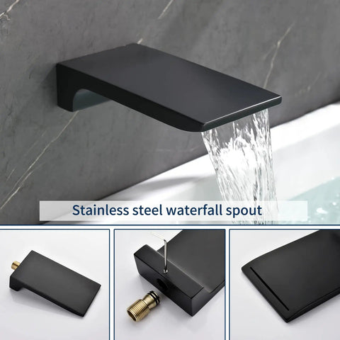 Wall mounted stainless steel waterfall spout, part of the Shower Faucet Set With Tub Spout And Waterfall Tub Trim Kit Includes Rough In Valve