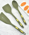 Heavy Duty Silicone Kitchen Utensil Set With Hooks 7 Piece Nonstick Heat Resistant Slotted Spoon Spatula Stirring Fork Spoon Dark Green
