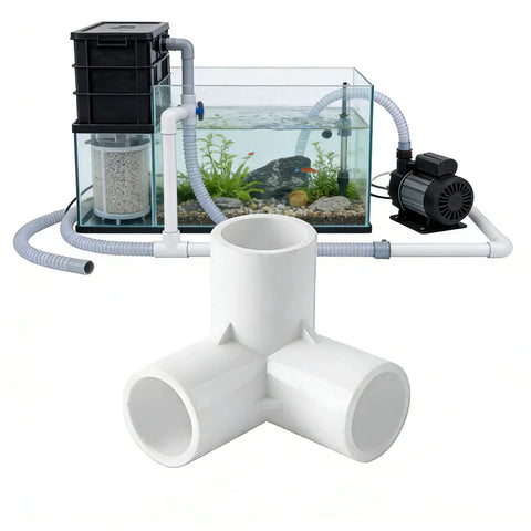 12 Pack Water Hose Fittings for Agricultural Irrigation, Durable Quick Connectors, Easy Snap Hydraulic Garden Fittings for Indoor and Outdoor Use, Rust-Resistant PVC with 90 Degree Side Grip for Secure, Versatile Connections, shown in aquarium PVC setup