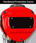 Hardened protection cover of Built Like A Tank One Ton Manual Hand Chain Hoist featuring dual pawl safety brake and hooks.