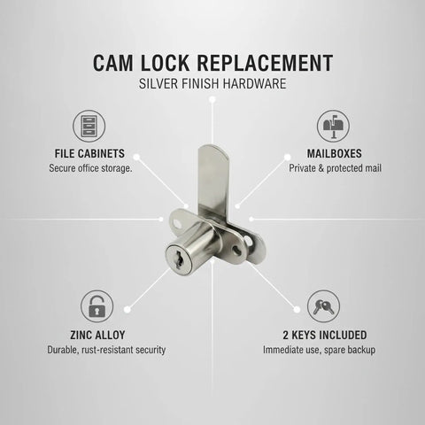 Durable Zinc Alloy Cam Lock for Cabinets and Mailboxes with silver finish showing lock body and installation features