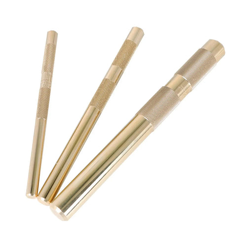 Brass Knurled Drift Punch Kit Three Piece Set With Roll Pin Punches And Chisels For Three Eighths Inch One Half Inch And Three Quarter Inch Sizes