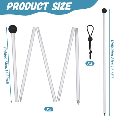Two Pack Aluminum Beach Tent Poles For Canopy Replacement Foldable Camping And Hiking Poles Universal Fit 6.6 Feet Total Length