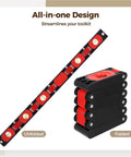 Foldable Level Tool For Woodworking With 180 Degree, 90 Degree, And 45 Degree Bubbles, Pro Grade Multi Function Leveler With Strong Holding Base, ABS Shell, 6 Fold Design, Portable Angle Tool, Unfolds To 28.3 Inches. Unfolded and folded view
