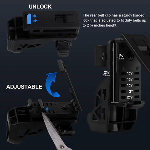Close-up of the adjustable belt clip for Rugged 1200 Lumen Tactical LED Flashlight With Duty Belt Holster For Law Enforcement