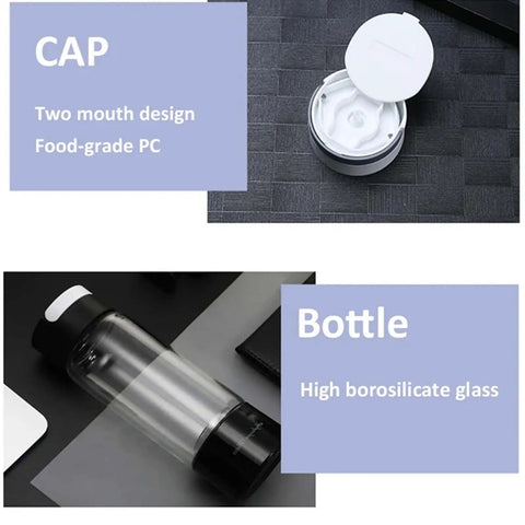 Hydrogen Rich Water Generator Bottle With Glass Cup Body SPE PEM Dual Chamber Ionizer H2 Inhalation Device cap and bottle view