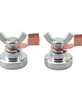 Super Cool Magnetic Welding Ground Clamp With Heavy Duty Iron Base And Secure Grip For Welding Tables Rails And Metal Poles To Make Your Job Easier, set of two clamps with shiny iron bases.