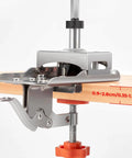 Metal Concealed Cabinet Hinge Clamp Fixture With Precision Locking Adjustable Punch Locator Stainless Steel Woodworking Jig installed on wood