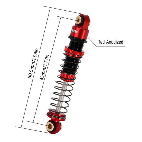 Beefy 45mm Aluminum Threaded Shock Absorbers With Oil Dampers For FCX24 1/24 RC Crawler Upgrade, Red Anodized, Zoom View