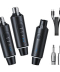 Super Handy 2.4G Wireless XLR Microphone Transmitter and Receiver System with cables and jacks, USB rechargeable