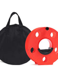 Heavy Duty Extension Cord Reel With Bag, 100 Feet, Impact Resistant Plastic, Lightweight Portable Organizer, Red, on white background